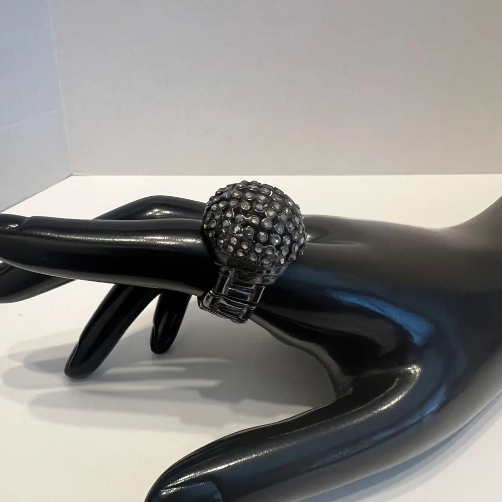 Large Black‎ Crystal Studded Dome Stretch Statement Ring BEAUTIFUL!